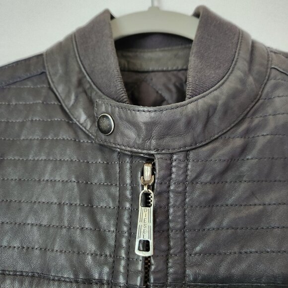 Vintage Diesel Lamb Leather Quilted Reversible Moto Bomber Jacket Black - Picture 6 of 16
